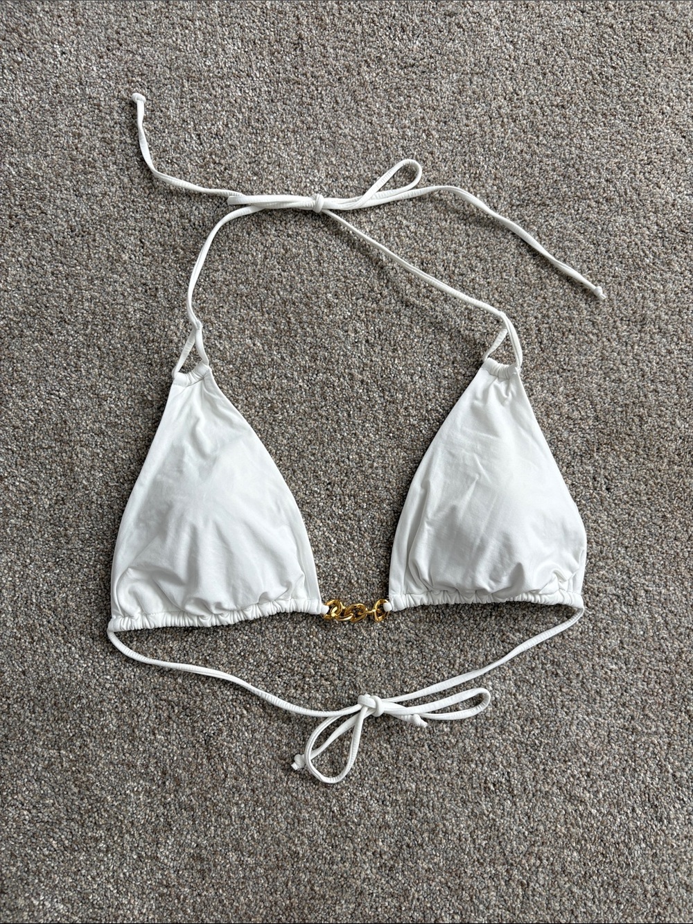 PQ White Triangle Halter Bikini Top with Gold Accent - Large
